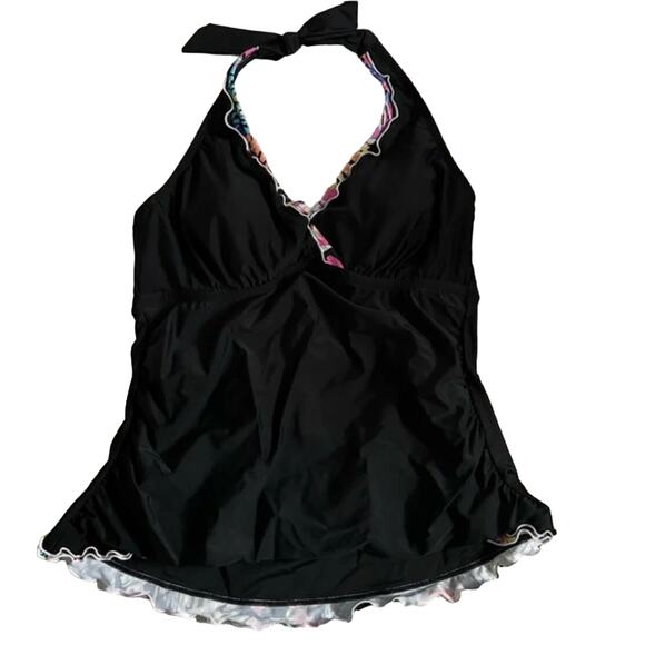 Island Escape Swim Top Mariposa Halterkini Tankini Rainbow Ruffle Trim 6 - Picture 2 of 5
